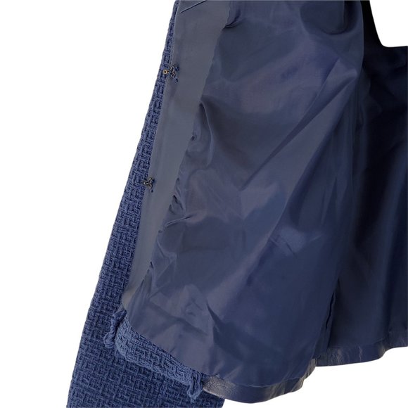 Saks Fifth Avenue Women's M Blue Leather Trim Cotton Waffle Weave Lined Jacket - Picture 5 of 12